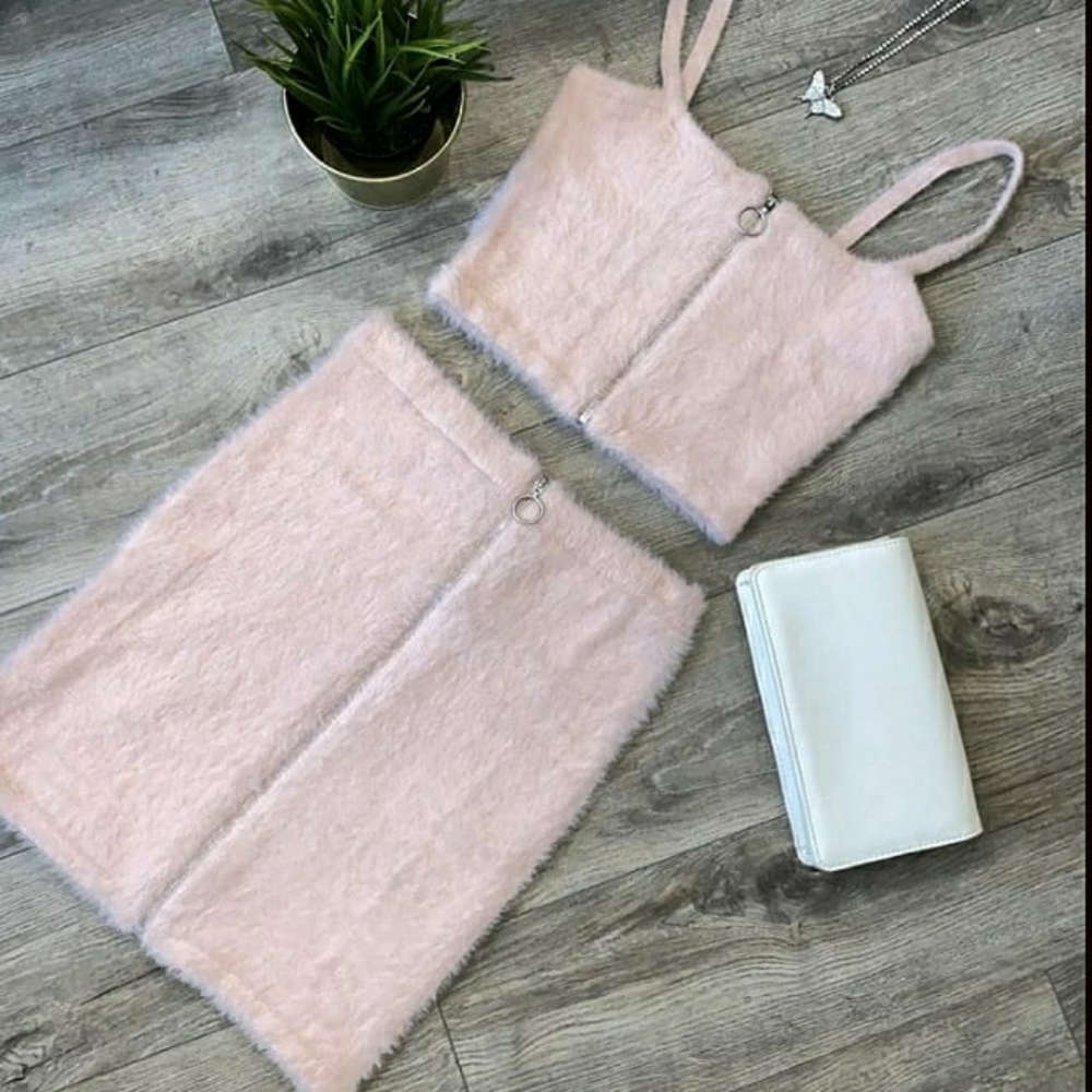 NEW Fuzzy 2 Piece Skirt Set